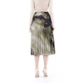 thumbnail image 4 of Khaki Green Marble Patterned Linen A-Line Midi Plisse Skirt, 4 of 5