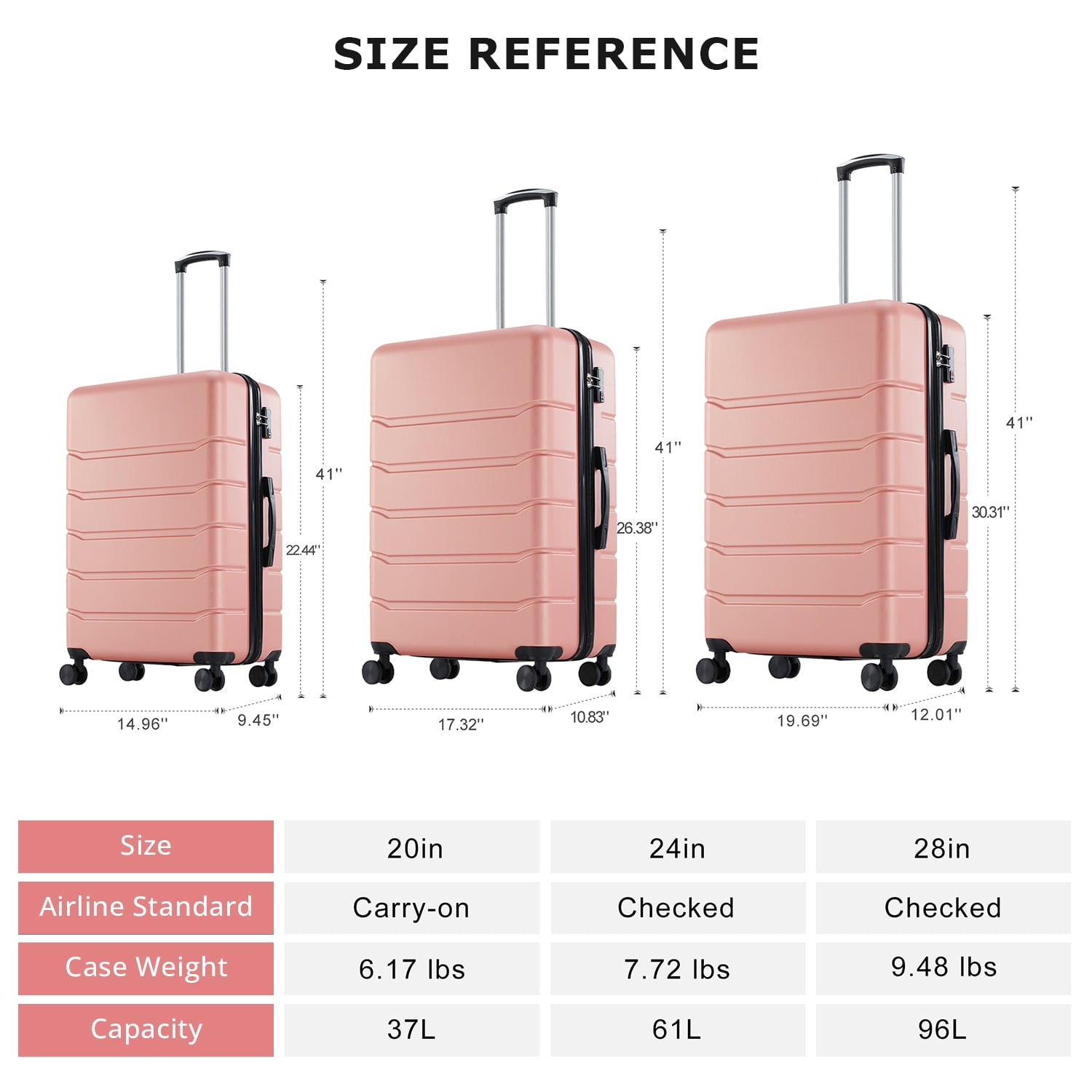 Beddle 20" Hardshell Carry on Luggage, Lightweight Expandable ABS Suitcase with Spinner Wheels & TSA Lock,Pink