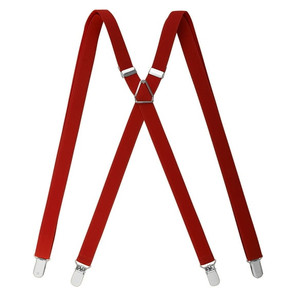 Toptie Men's Solid Suspenders Elastic 3/4 Inch X Back Adjustable Suspenders-Red