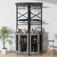 thumbnail image 5 of Winkalon Corner Bar Cabinet with Glass Holder, Industrial Wine Cabinet with Mesh Door, 5-Tier Liquor Bar Cabinet for Home Small Space, Grey, 5 of 8