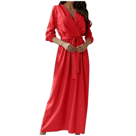 

Pianpianzi Winter Dress for Women Sexy Meditation Dress for Women Casual Dress Shoe for Women Women Fashion V-neck Long Sleeve Solid Color