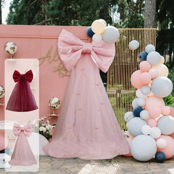 Big Decorative Bow 20in | Polyester Elegant Large Ribbon Décor for Parties Weddings Wall Christmas Tree Holiday Events | Pink Red | 19.7x15in | 1 Piece