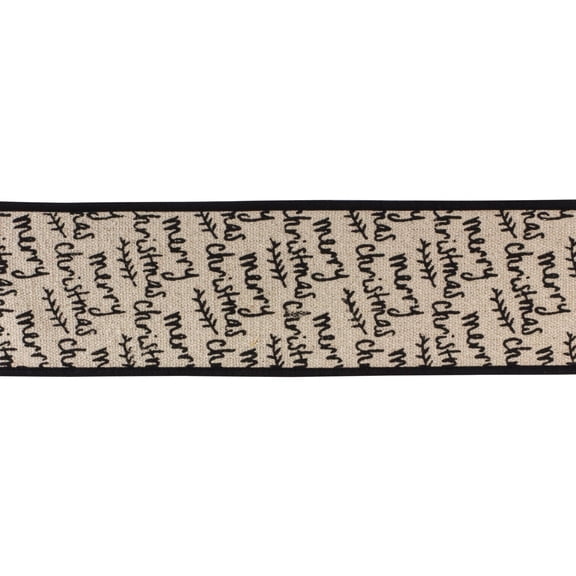 Melrose "Merry Christmas" Wired Craft Ribbon - 4" x 5 Yards - Beige and Black