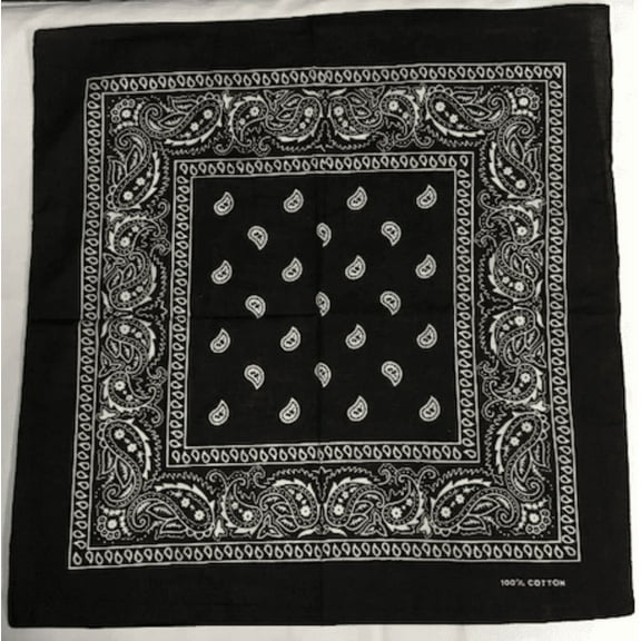 6 Black Bandana Paisley Head Wrap 100% Cotton 22"X22"