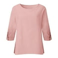 thumbnail image 7 of Yubnlvae Women's Button-Detail 3/4 Sleeve T-Shirt - Casual Cotton Linen Top for Work Or Weekend, Women's Elastic Waist Linen Pants Loose Fit Casual Home Lounge Palazzo Trousers, Pink, 5Xl, 7 of 7