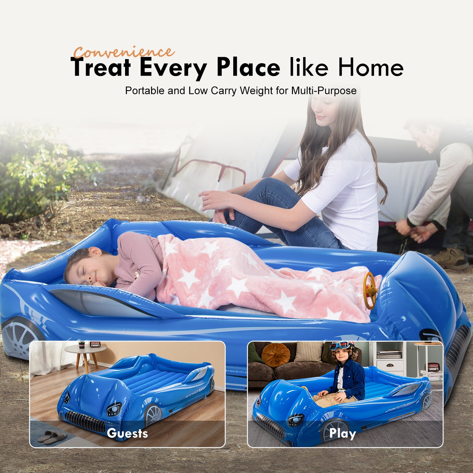 Honeydrill Travel Air Bed Inflatable Air Mattress with Raised Sides, Dark Blue