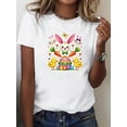 thumbnail image 1 of T-Shirt Imprimé Lapin de Pâques pour Femmes, Col Rond Décontracté, Manches Courtes, Coupe Régulière, Polyester, Tissu Extensible, Haut de Mode pour Printemps/été pour Adultes, Hommes, Femmes, Adolescents, Adolescents, Jeunes, 1 of 6