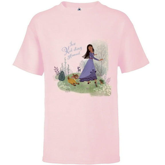 Disney Wish Asha and Valentino Just Kid-ding Around Funny - Short Sleeve T-Shirt for Kids - Customized-Soft Pink