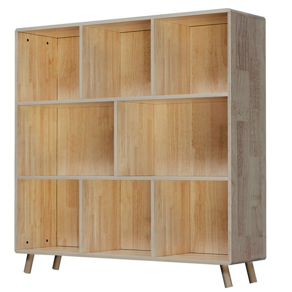 S-HOME Modern Versatile Pine Wood 8-Compartment Storage Cabinet in Natural Finish, 44 Inch Organizer for Home and Office Decor