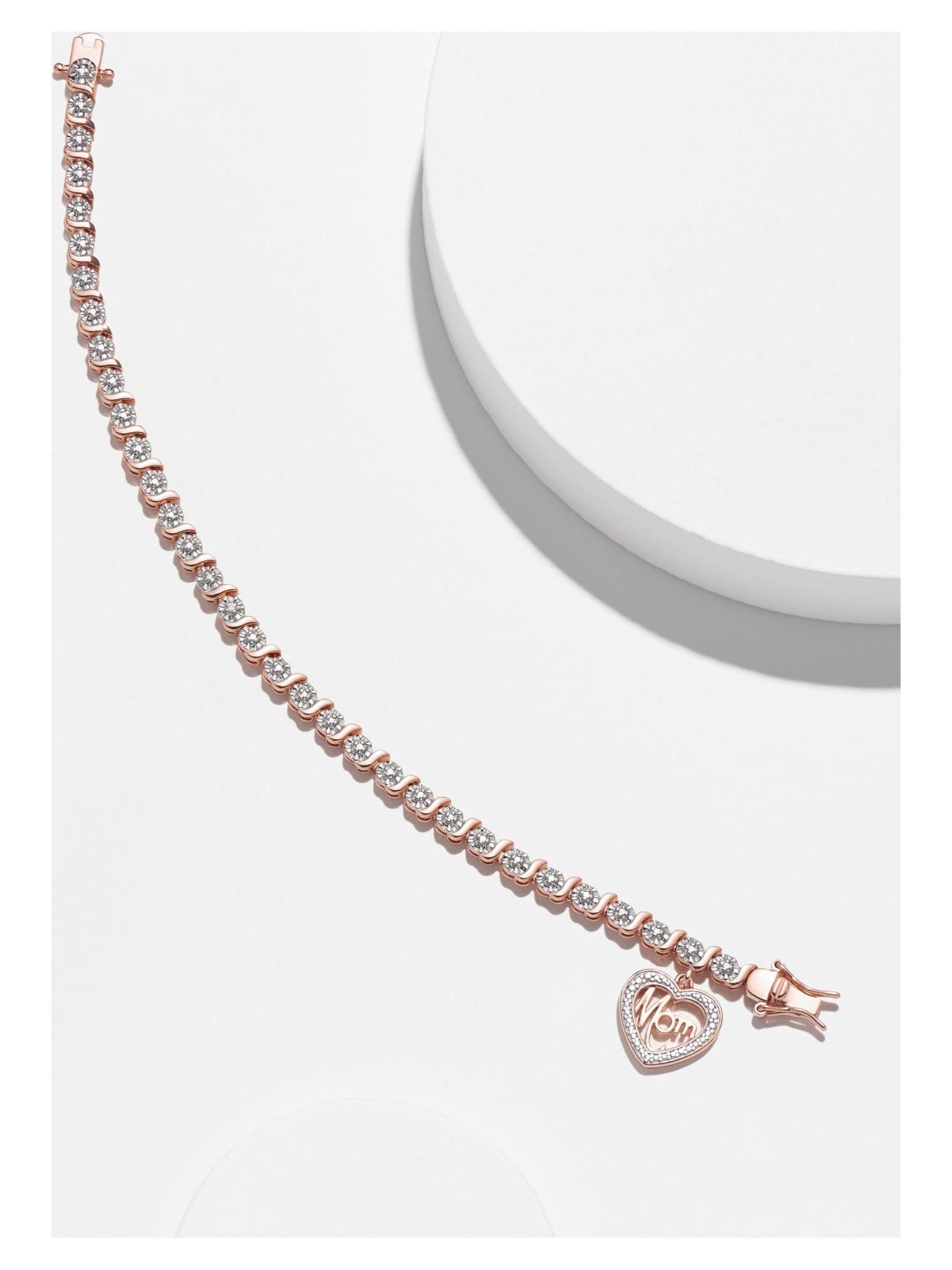 Morgan & Paige Diamond Accent Mom Charm 14k Rose Gold Plated 7.25” Tennis Bracelet, Adult Female