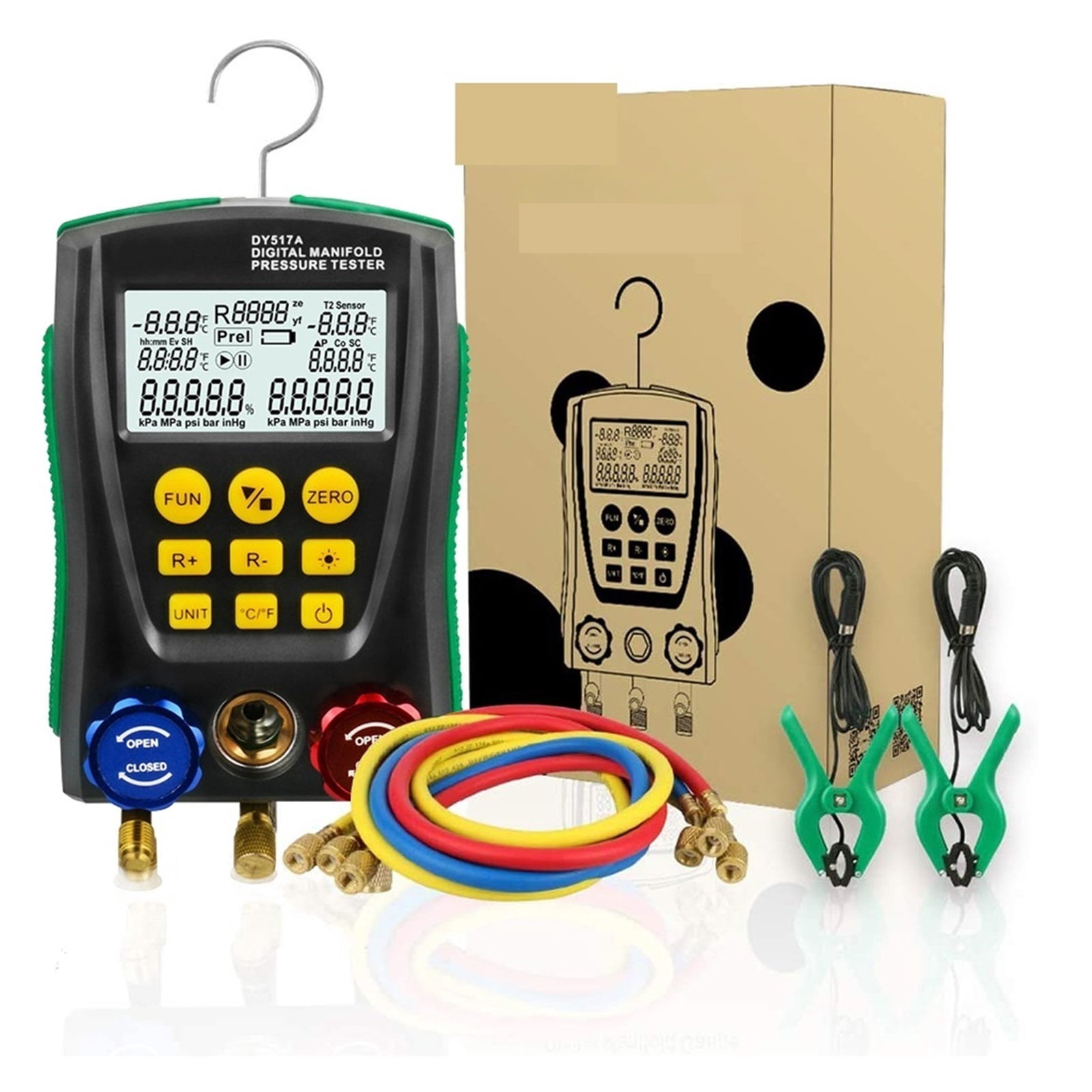 DY517A Digital Refrigeration Pressure Gauge Tools Air Conditioning Vacuum Pressure Manifold Tester For Car DY517