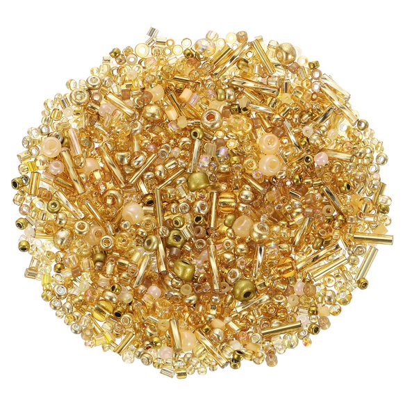 1500Pcs Mixed Glasss, 2-4 mm Mini Tube Bugle Loose Craftss with Hole, Bulk Spacer for Jewelry Making, Gold