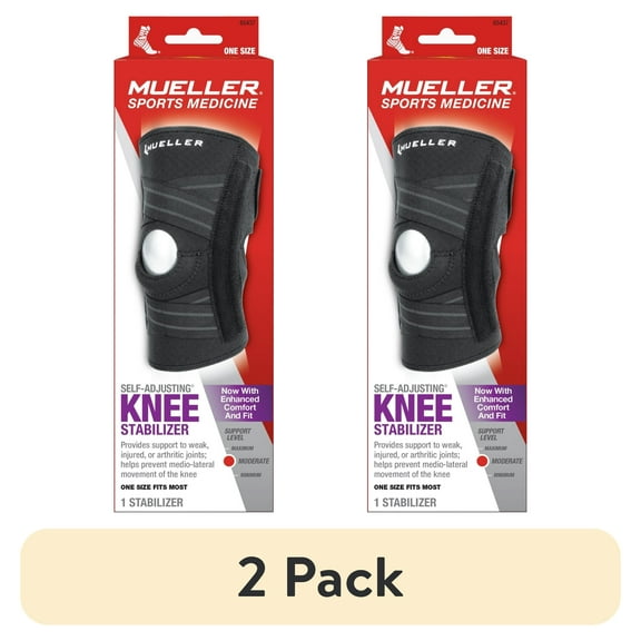 (2 pack) Mueller Self Adjusting Knee Stabilizer, Black, One Size Fits Most
