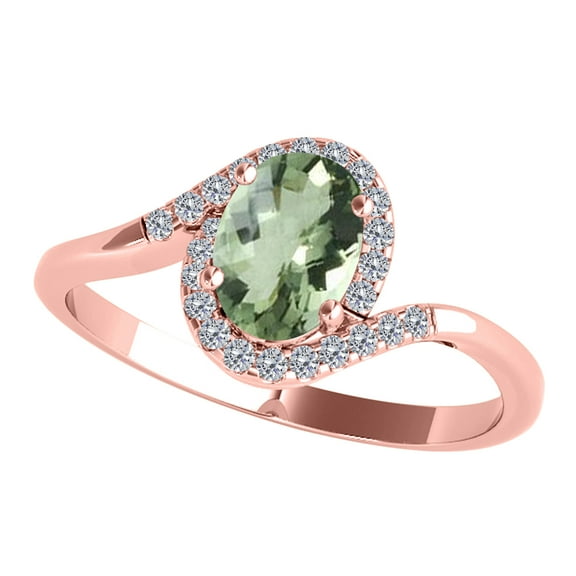 Mauli Jewels Engagement Rings for Women 1.00 Carat Green-Amethyst & Halo Diamond Gemstone Ring Prong-Setting 14K Solid Rose Gold