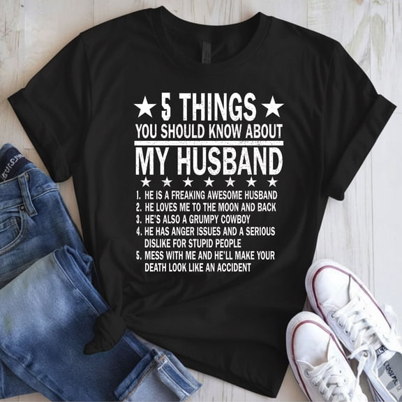5 Things You Should Know About My Husband T-Shirt – Funny Cowboy Wife Tee, Vintage Western Gift for Her