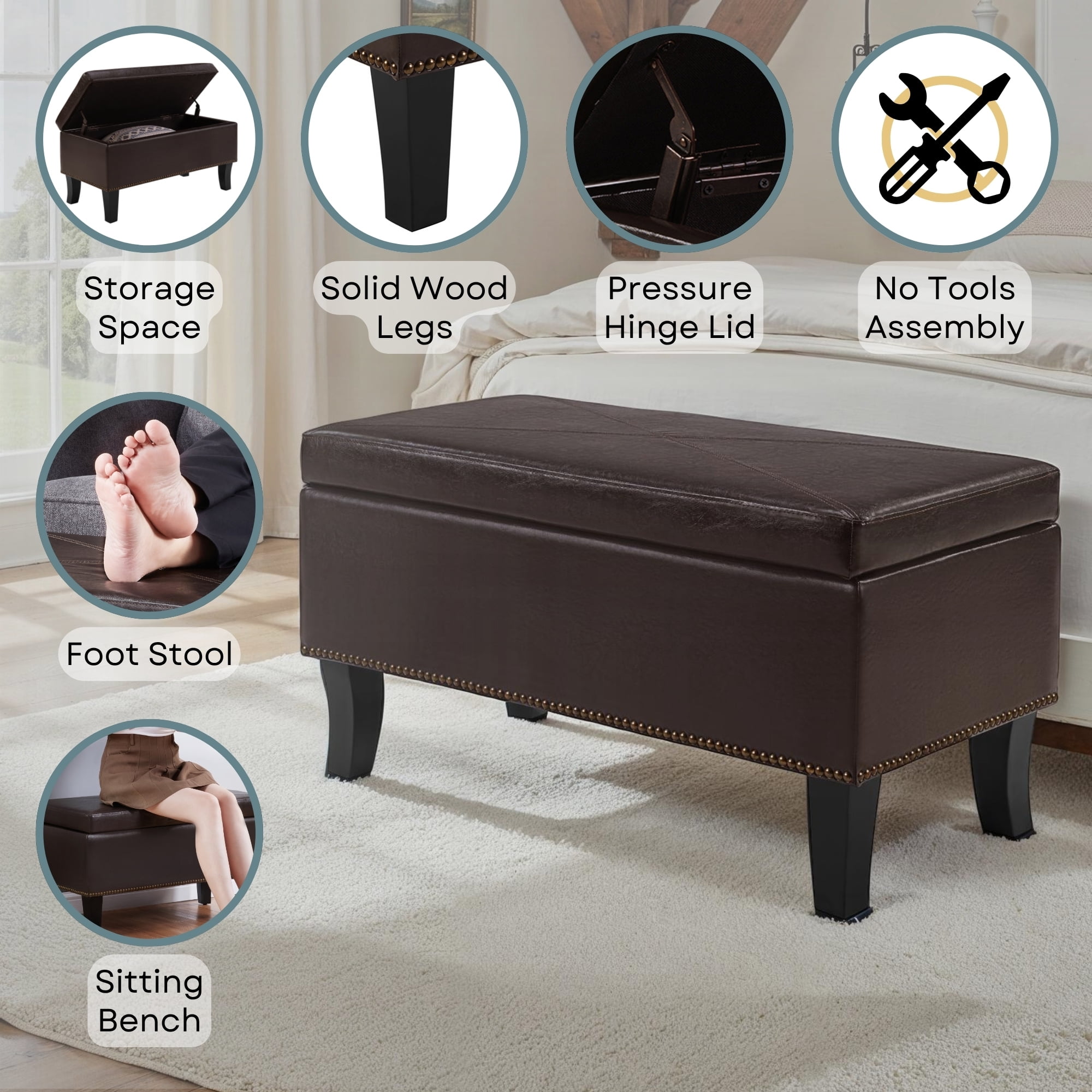 Convenience Concepts Designs4Comfort Winslow Storage Ottoman Bench
