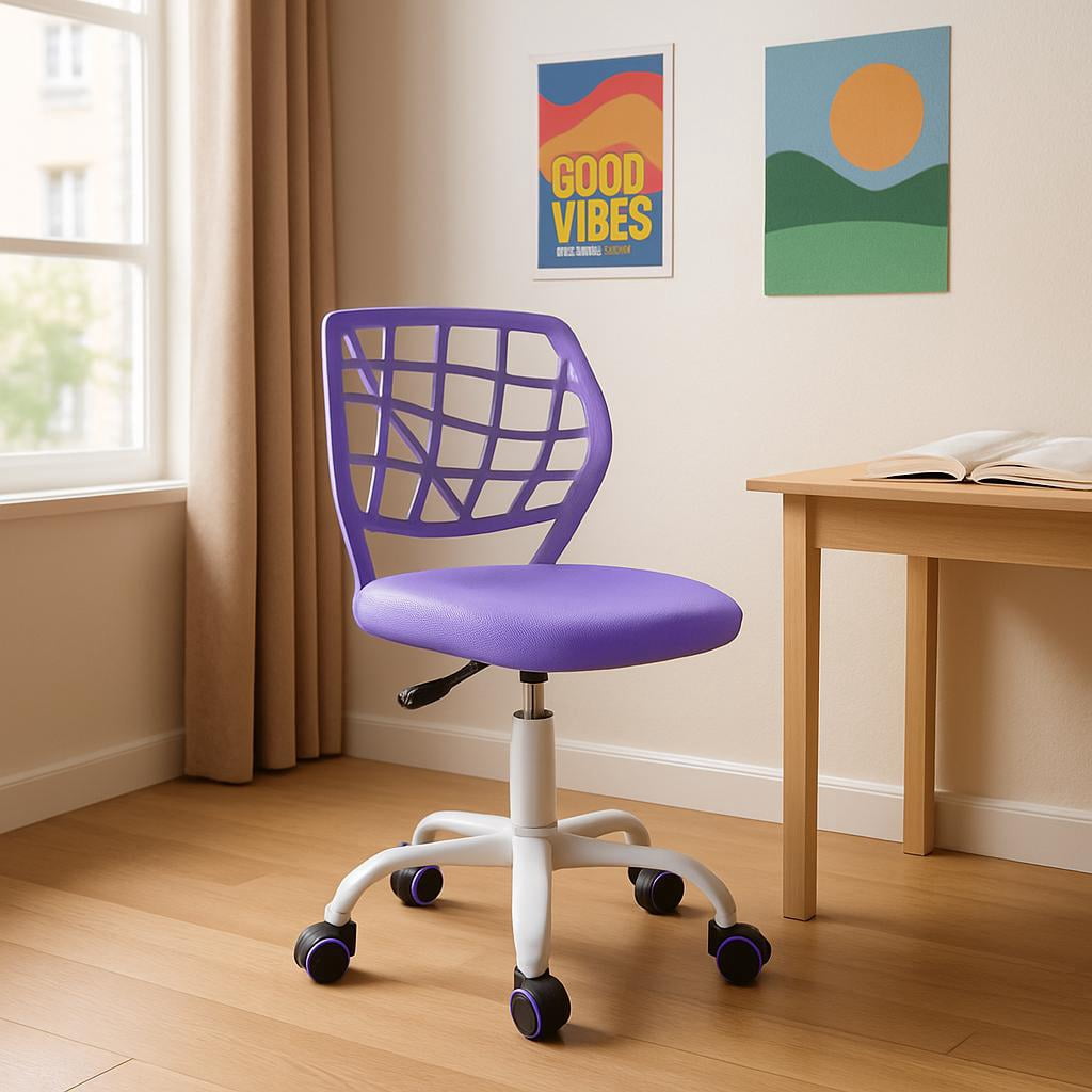 Homy Casa Teen Desk Chair, Adjustable Swivel Study Chair with Wheels, Ergonomic Backrest, Purple