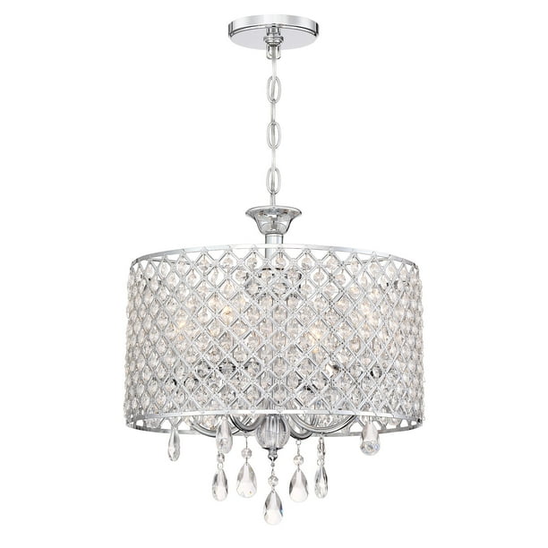 Revel Briolette 16 Large 4 Light Contemporary Drum Crystal Chandelier Chrome Finish Com Revel Briolette 16 Large 4 Light, Chrome Finish Modern Crystal Chandelier