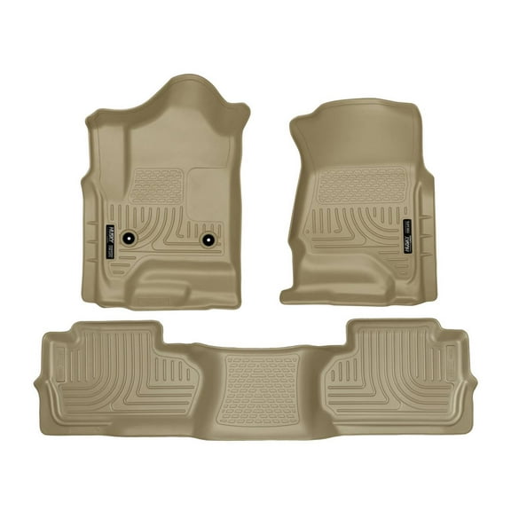 Husky Liners 98243 Weatherbeater Floor Mats Fit 2014-2019 Chevy Silverado/GMC Sierra 1500/2500/3500 Double Cab - Front/2nd Seat - Tan
