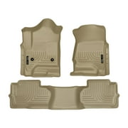 Husky Liners Weatherbeater Floor Mats | Fits 2014 - 2018 Chevrolet Silverado 1500 & GMC Sierra 1500; 2015-2019 Silverado/Sierra 2500/3500 Double Cab (Footwell Cvg) | Front & 2nd Row, 3-pc Tan - 98243