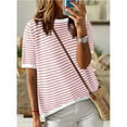 thumbnail image 3 of 2025 summer new women's crew-neck striped short-sleeved casual sweater for women, 3 of 19