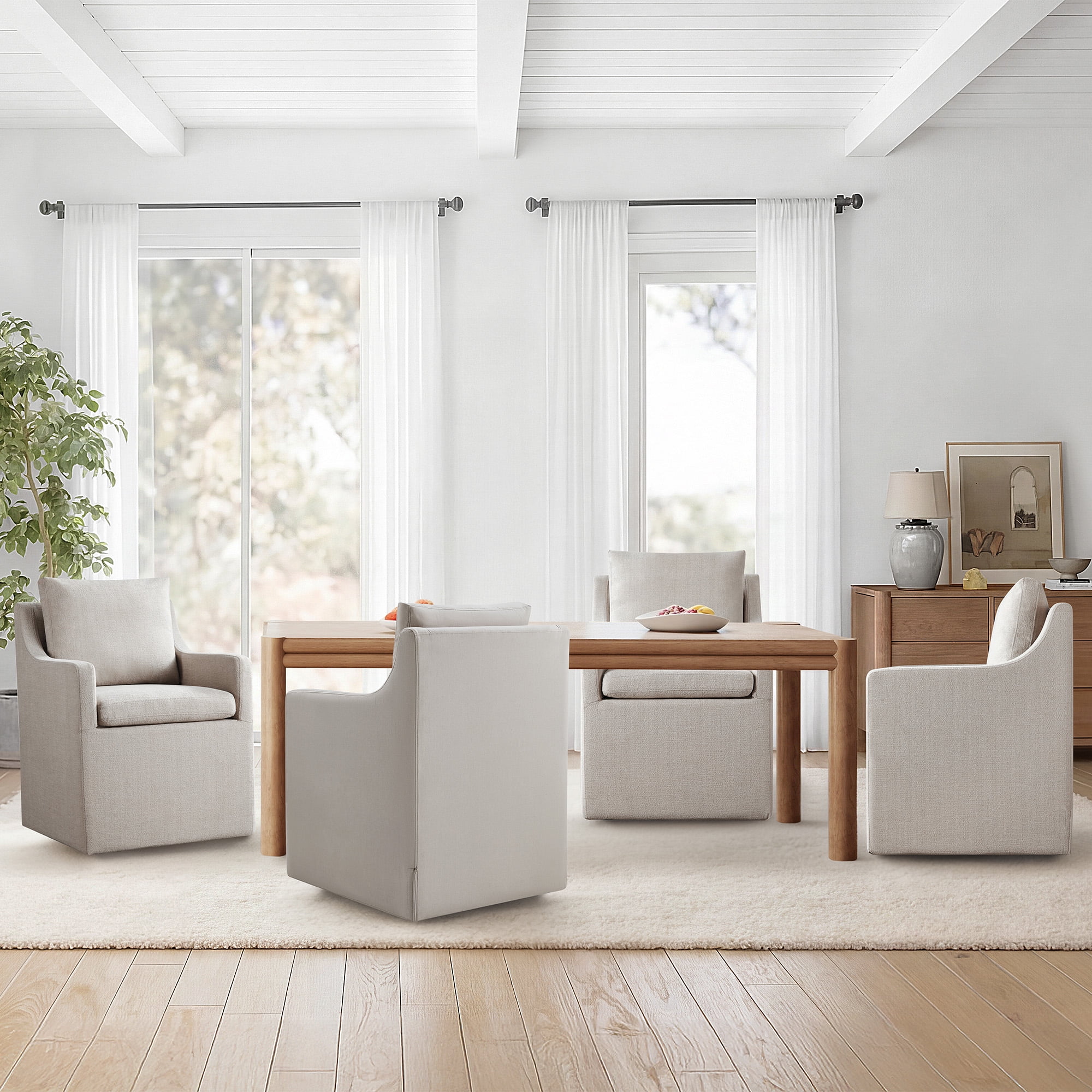 Spruce & Spring Upholstered Dining Chair with Hidden Casters, Removable Slipcover and Under-Seat Storage, Single, Beige