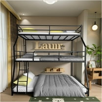JERFIT Triple Bunk Bed with 2 Ladders & Full Guardrails, Metal Frame Space Saving Bunk Bed for Small Rooms, Easy Assembly, Black