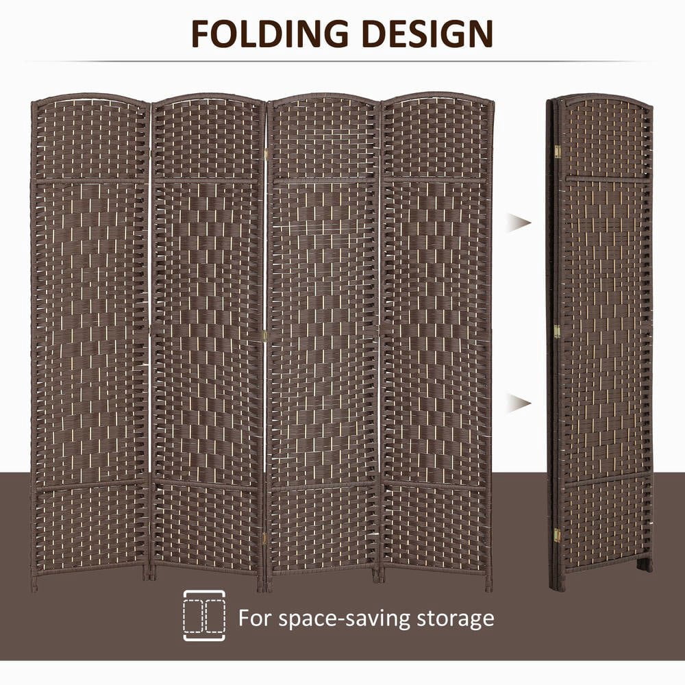 Resenkos 6ft Folding Room Divider Screen - 4-Panel Freestanding Wood Privacy Partition for Home Office, Brown