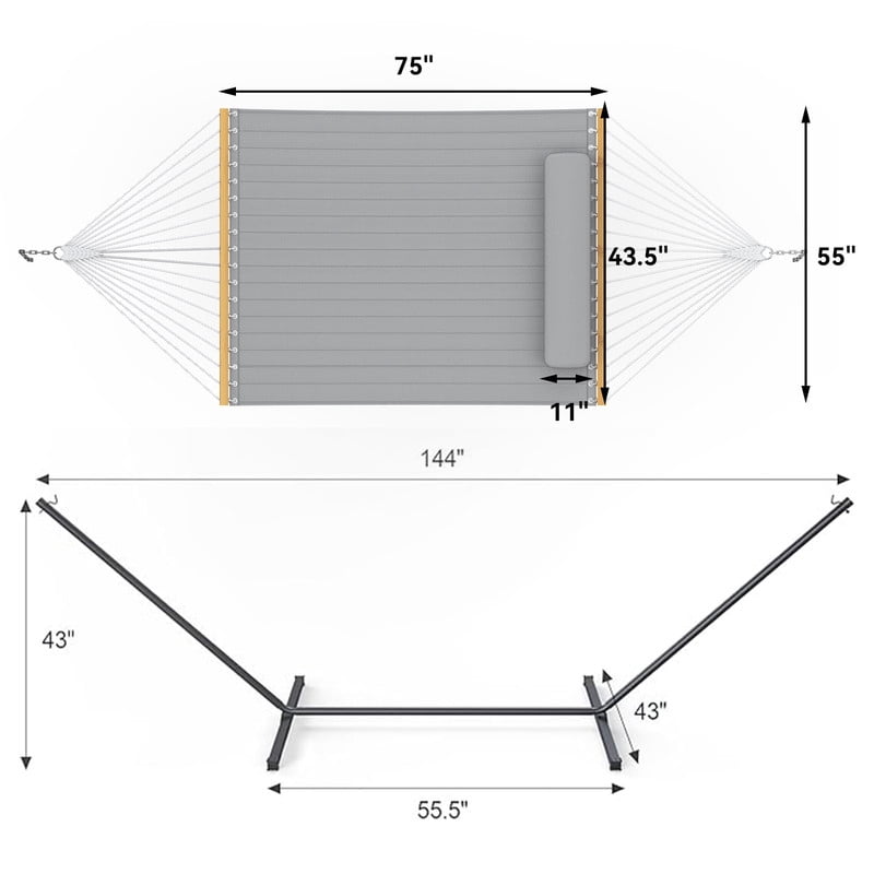 MIHOVER Heavy Duty Double Hammock with Stand - 500 lbs Capacity, Easy Setup & Detachable Pillow  - Gray