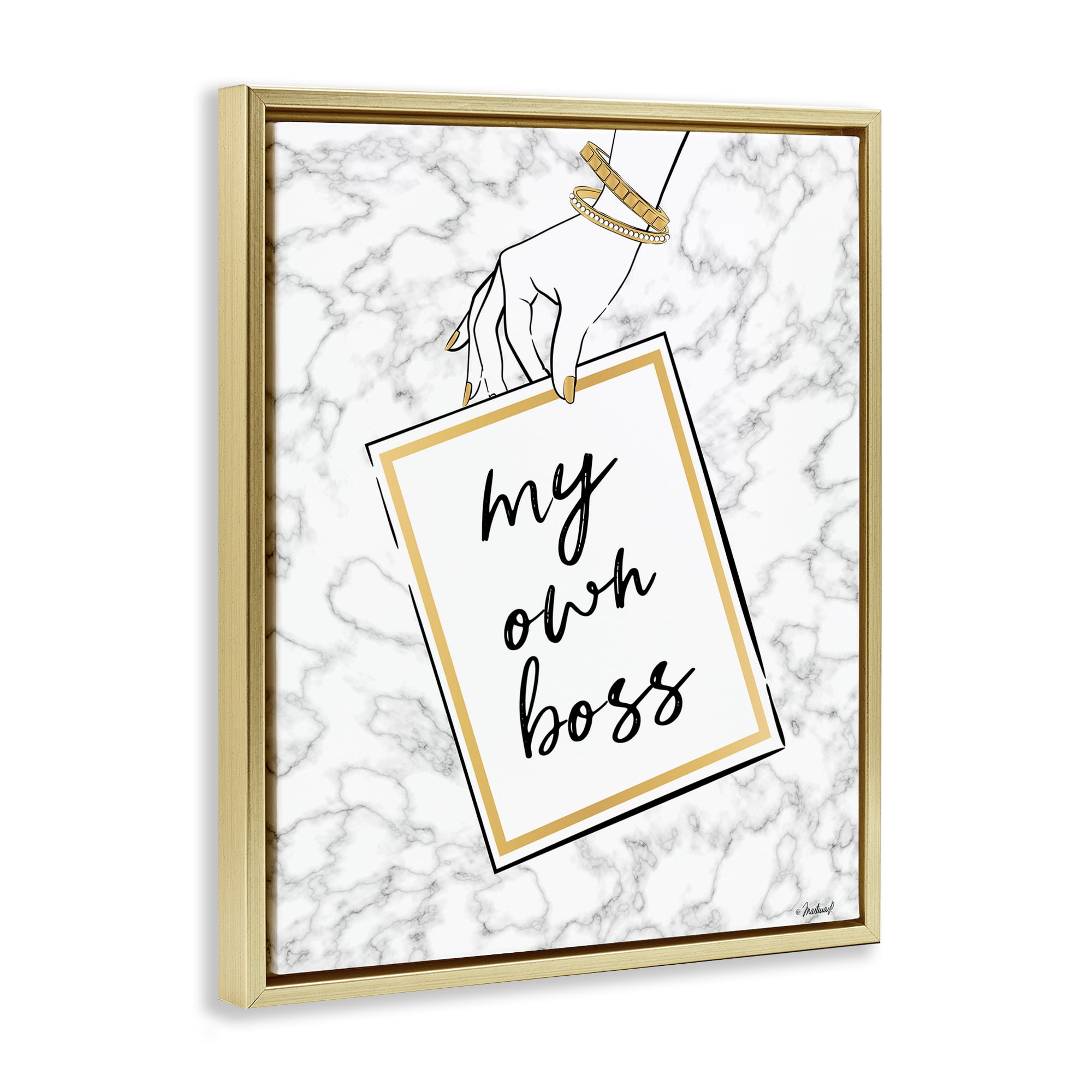 Stupell Industries My Own Boss Phrase Typography Painting Gold Floater Framed Art Print Wall Art, 25 x 31
