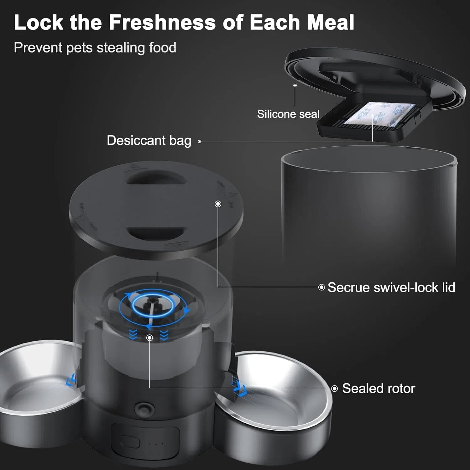 Eotvia Automatic Cat Feeder, Wifi Smart Food Dispenser with APP Control for Remote Feeding, Dual Power Supply, Timed Pet Feeder Programmable 1-10 Meals, 3L, Black