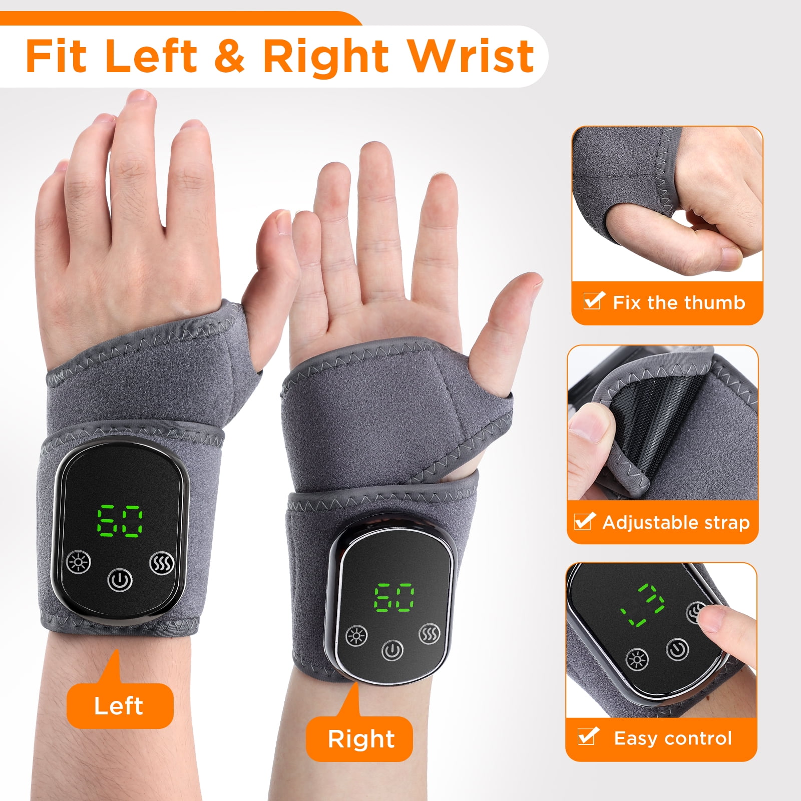 Wrist Heating Pad Wrap Massage, Heated Wrist Massager with 5 Heats and 3 Vibrations, Electric Heating Pads for Wrist, Auto Shut Off, Left Right Hand, Gifts for Family Travel