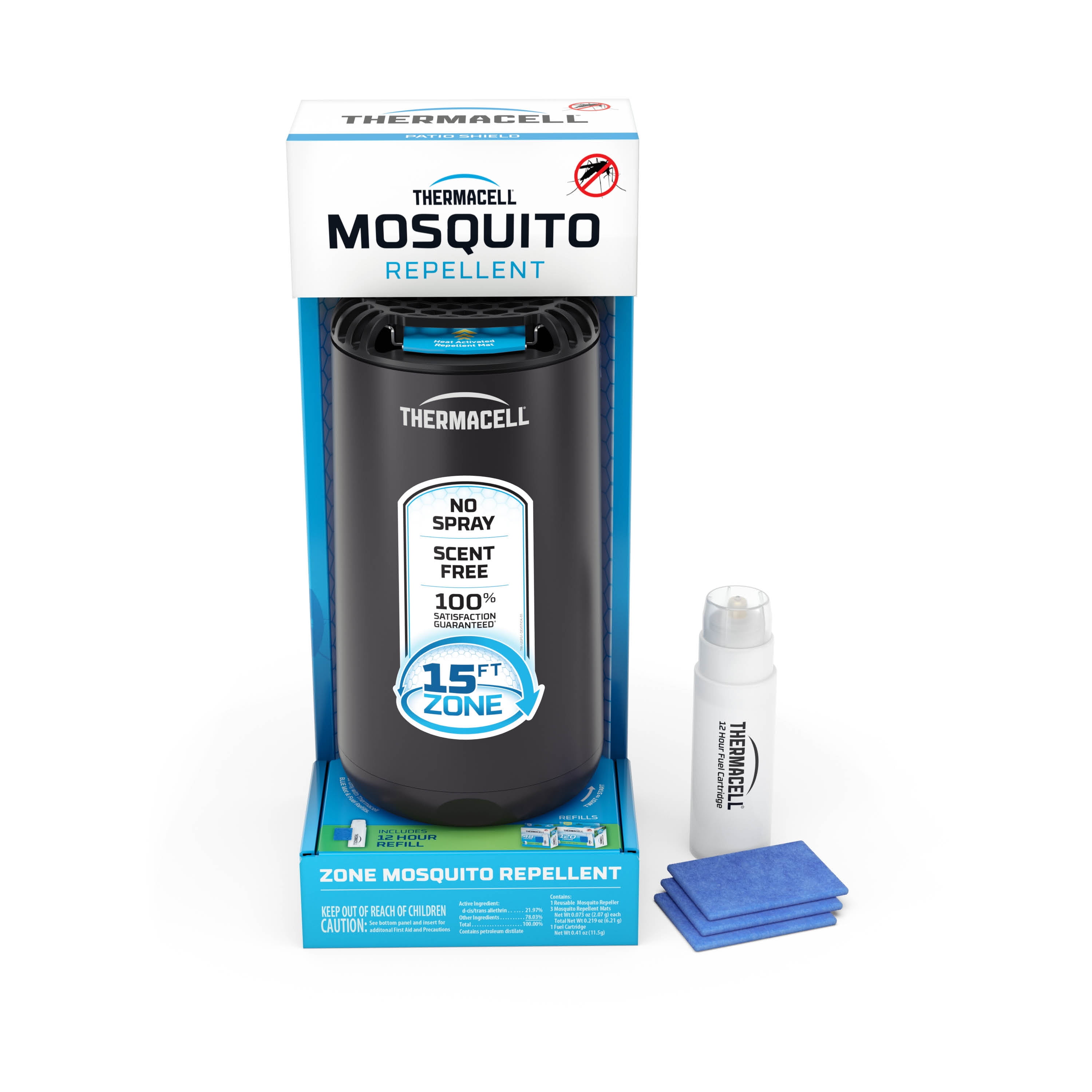 Thermacell Patio Shield Mosquito Repeller with 12-Hour Fuel Cartridge and 3 Repellent Mats, Graphite