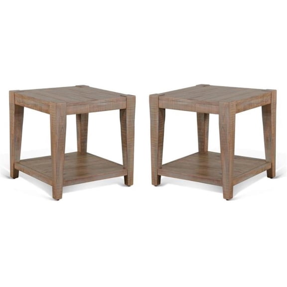 Home Square 24" Modern Mindi Wood End Table in Weathered Brown - Set of 2
