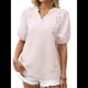 thumbnail image 1 of Blusa de Rayas con Mangas Abullonadas para Mujer, Cuello en V, Corte Holgado, Informal, para Verano, para el Trabajo, Camisa A Rayas Rosa XL, 1 of 8