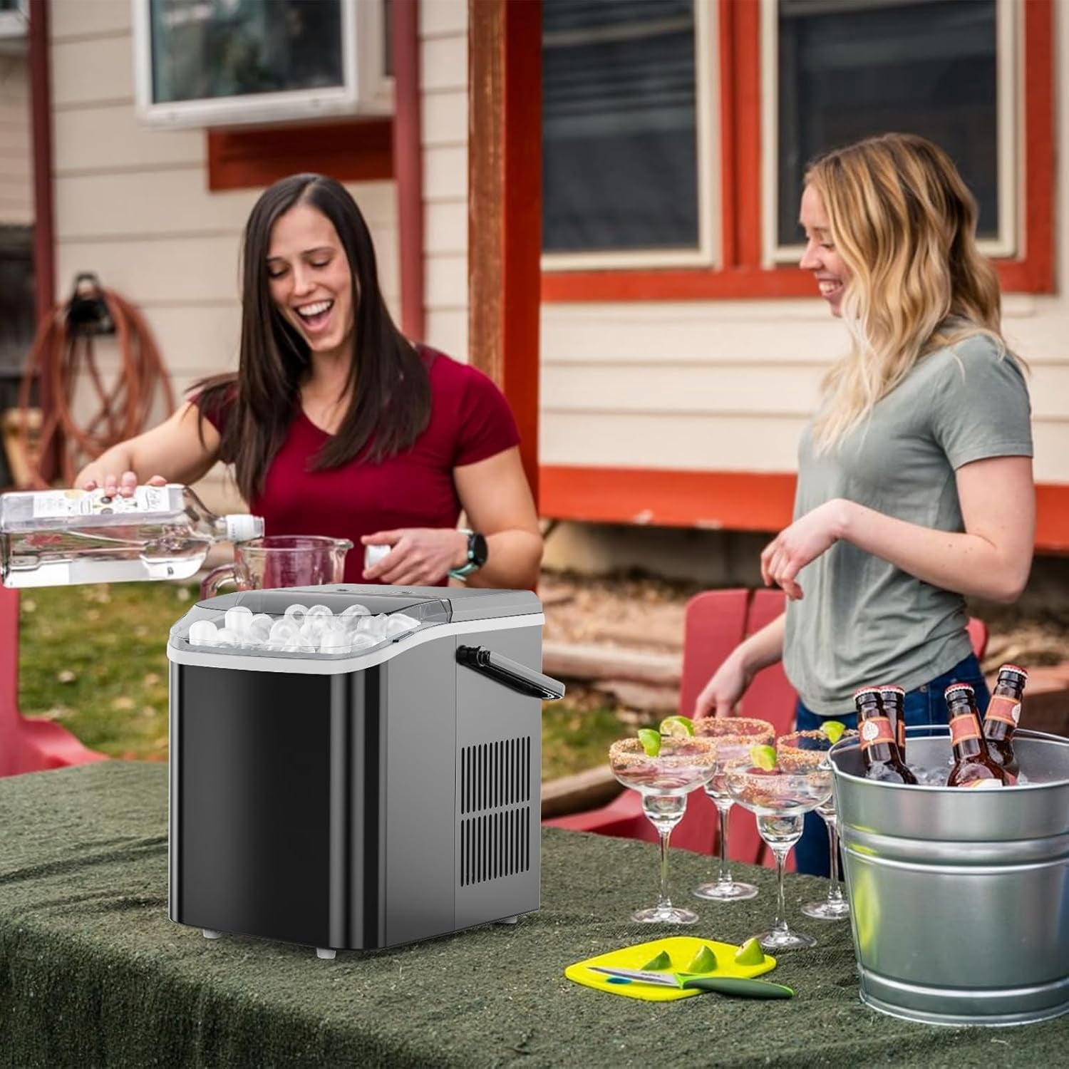 Portable Ice Maker Countertop, 6-Minute 9-Bullet Ice Cubes with Basket and Scoop, 26lbs Daily, Auto-Cleaning, for Home Kitchen RV Camping in White