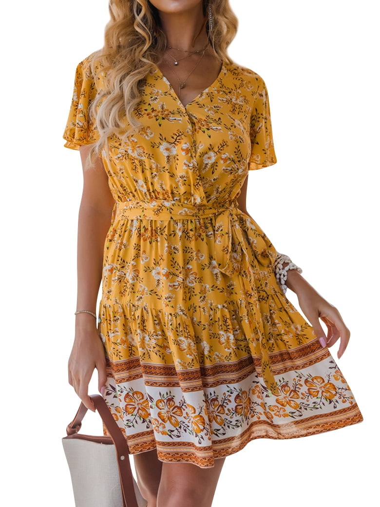 ZXZY Women Floral Print Cross V Neck Flared Sleeve Panama | Ubuy
