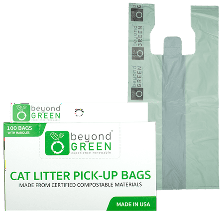 UPC: 0019962998492 | beyondGREEN Plant-Based Cat Litter Poop Waste Pick-Up Bags with Handles – 100 Green Bags – 8 in x 16 in