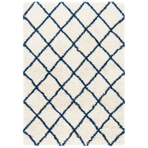 SAFAVIEH Hudson Jackson Trellis Shag Area Rug, Ivory/Navy, 7' x 7' Round