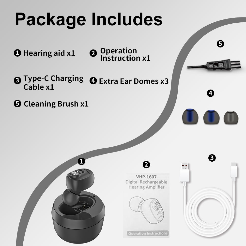 HIBRIQ Rechargeable Invisible Hearing Aids with Charging Base & Noise Cancelling for Seniors HH-1607