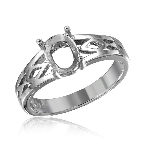 Rhodium Plated Sterling Silver 925 Out Shank Single Mounting Ring Jewelry Female Male Unisex Size 5