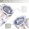 thumbnail image 5 of Butterflies and Purple Hydrangeas 40 Oz Tumbler with Handle Lid and Straw, Stainless Steel Double Walled Vacuum Insulated Cup, Cute Birthday Gifts Tumbler for Women Men Friends, 5 of 7