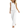 thumbnail image 2 of Mifsaly Vacation Outfits for Women 2 Piece Set Sleeveless Crewneck Top and Loose Wide Leg Pants Lightweight Flowy Casual Summer Beach Matching Clothes White,L, 2 of 5