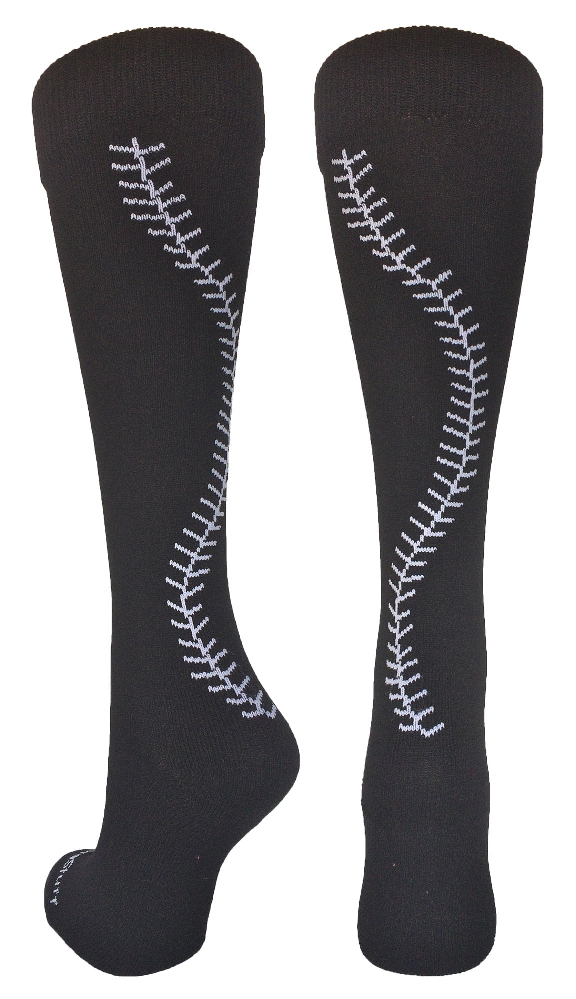 MadSportsStuff Softball Socks with Stitches Over the Calf (Black/White