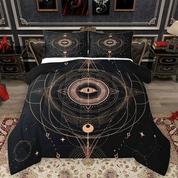 Feelyou Hippie Tribal Eye Bedding Comforter Set, Mystic Stripes Abstract Twin Comforter Sets, Boho Stars Moon Galaxy Reversible Bedding Set, Microfiber Bedroom Decor, 2pcs