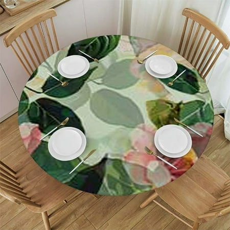 

BANET Fitted Round Tablecloth Romantic Quote Love You are My Universe Valentines Day Table Cover Elastic Edged Table Cloth Fits Round Tables 54 -58