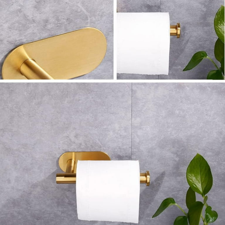 Toilet Paper Holder Self Adhesive 3M Toilet Roll Holder no Drilling Sticky Waterproof Rustproof Toilet Tissue Dispenser for Bathroom and Washroom SUS304 Stainless Steel Gold Walmart