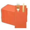 thumbnail image 1 of 100 Pcs Servilletas Desechables con Sensación de Lino y Bolsillos para Cubiertos Incorporados, Servilletas de Papel para Cuchillo y Tenedor Naranja Brillante, 1 of 6