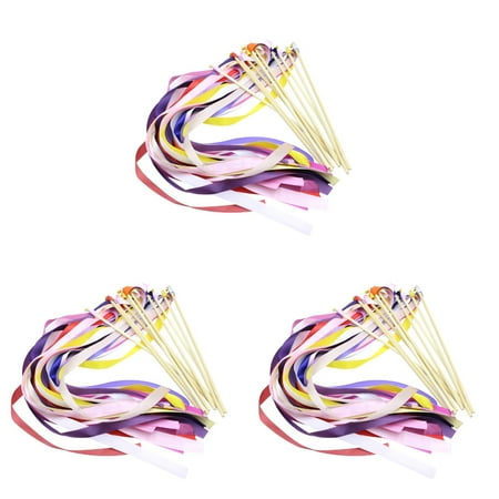 NICEXMAS 90 pcs Wedding Wands Ribbon Streamers with Bell Fairy Stick Party Favors Supplies (Assorted Colors)