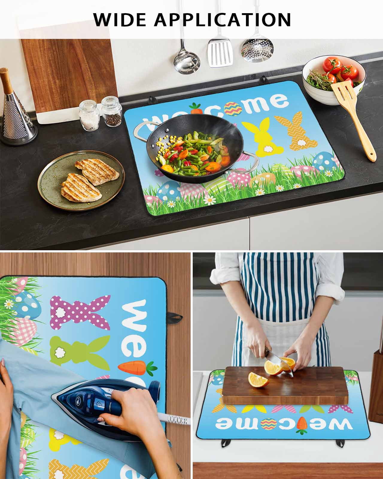 Large Induction Cooktop Protector Mat Easter Stove Top Covers for Electric Stove, Spring Flora Colorful Eggs Botanical Pastoral Decorative Stove Burner Cover Mats, Glass Top Stove Cover